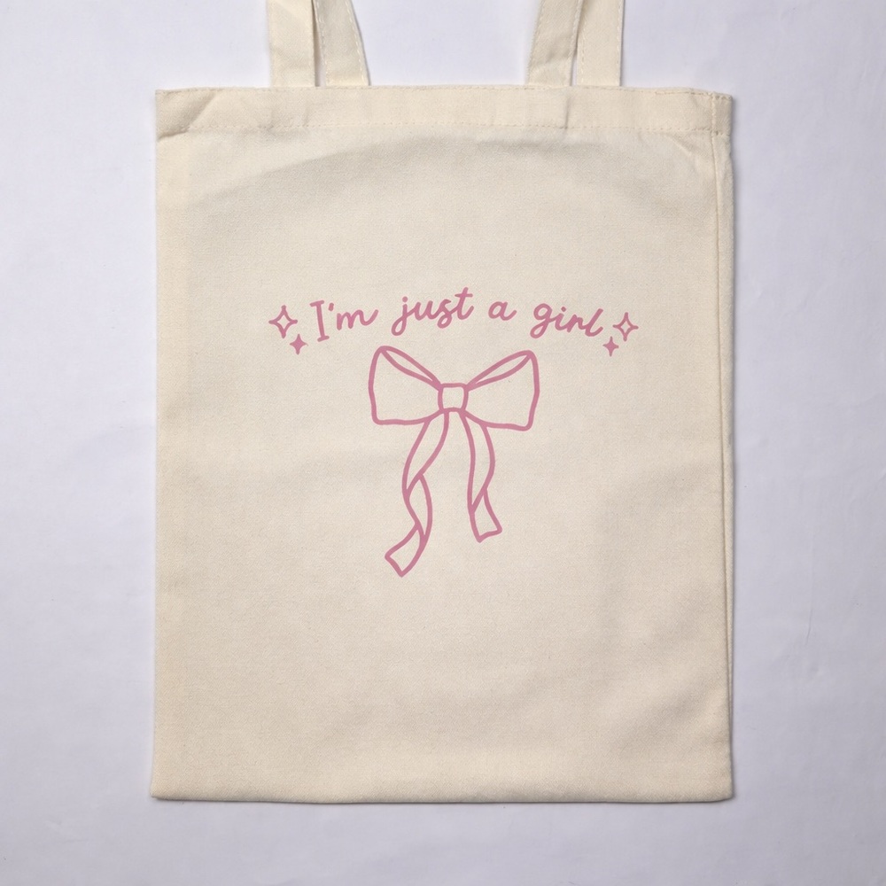 I’m Just a Girl Bow Canvas Tote Bag Pink Coquette Aesthetic Market‎ Bag Gift